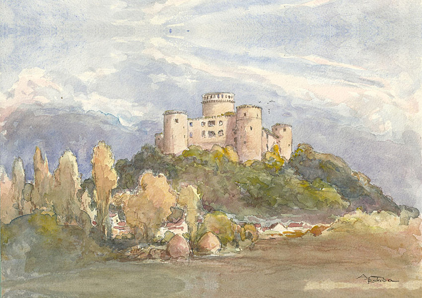 illustrateurs Aquarelle du chateau de Coucy avant destruction.